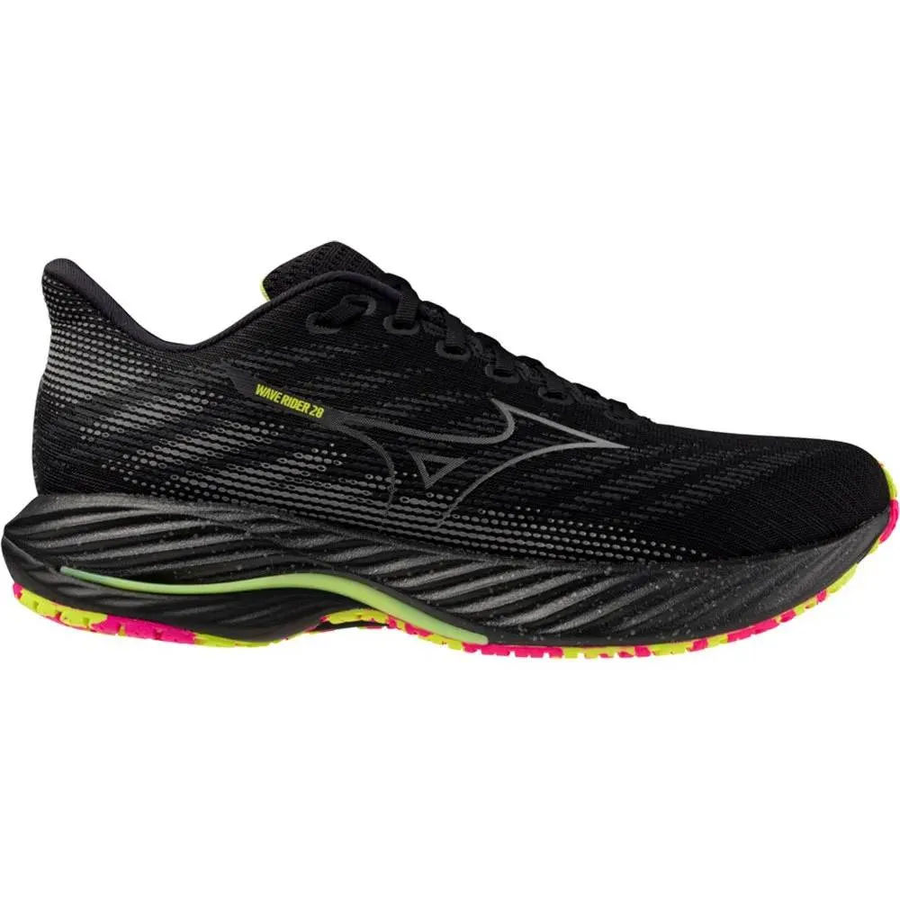 Mizuno Wave Rider 28 (Unisex) - Black/Silver/Sunny Lime hill running shoe capacity