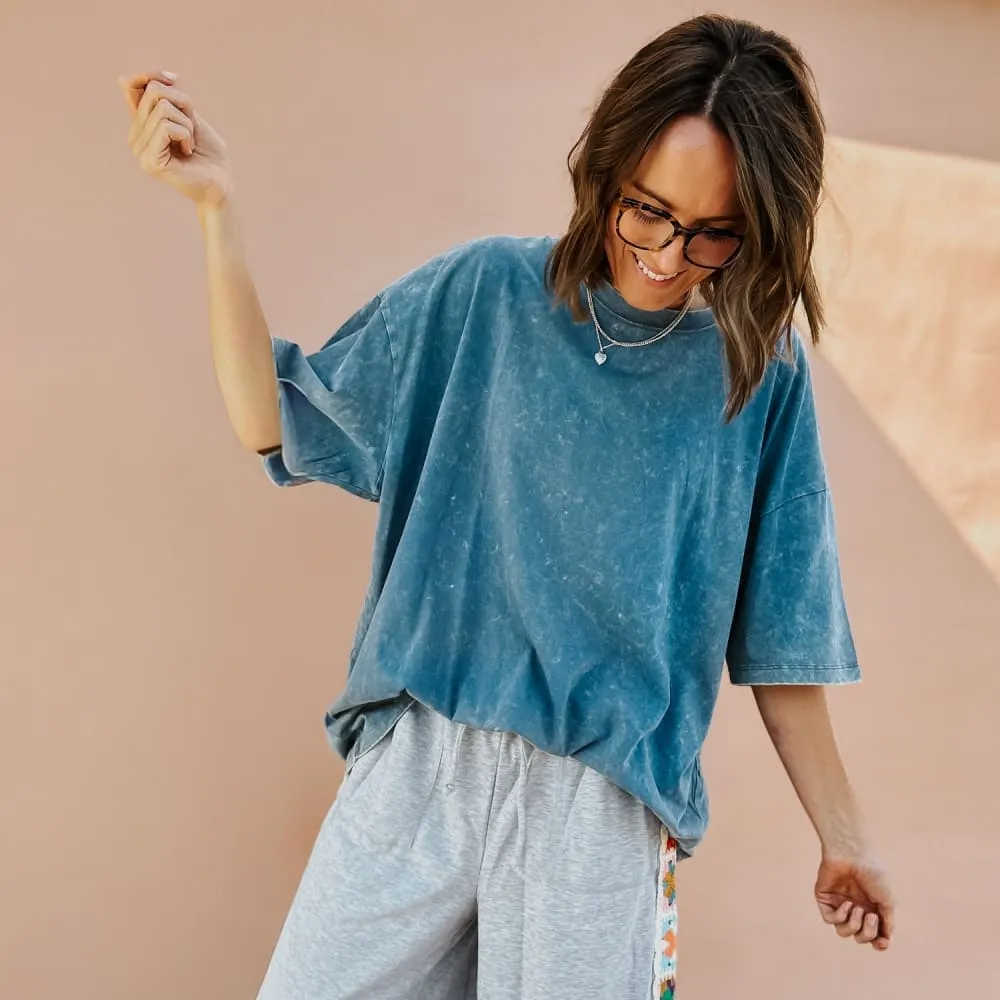 Lainey Oversized Tee - Washed Deep Blue Active Wear