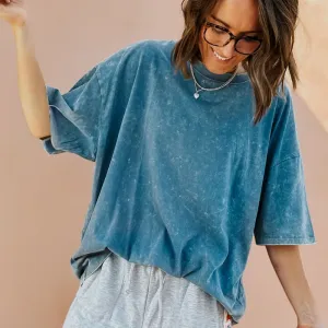 color blocking Lainey Oversized Tee - Washed Deep Blue