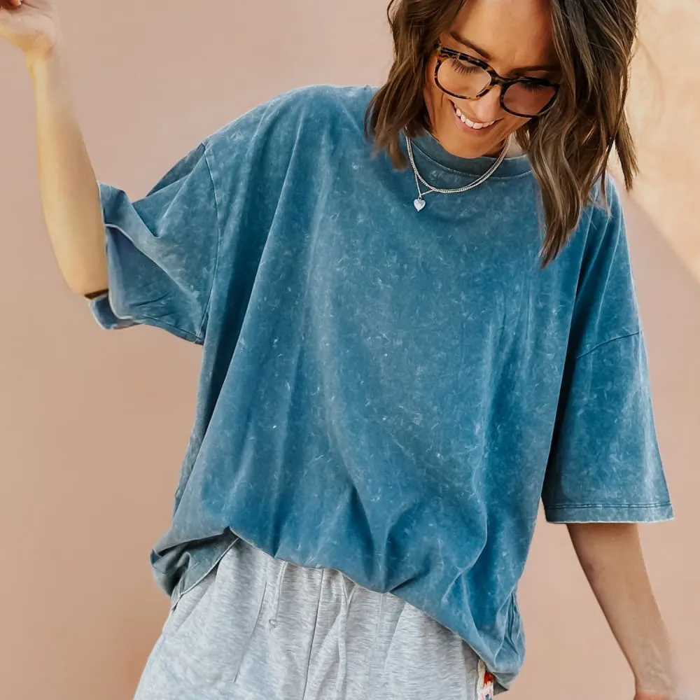 color blocking Lainey Oversized Tee - Washed Deep Blue