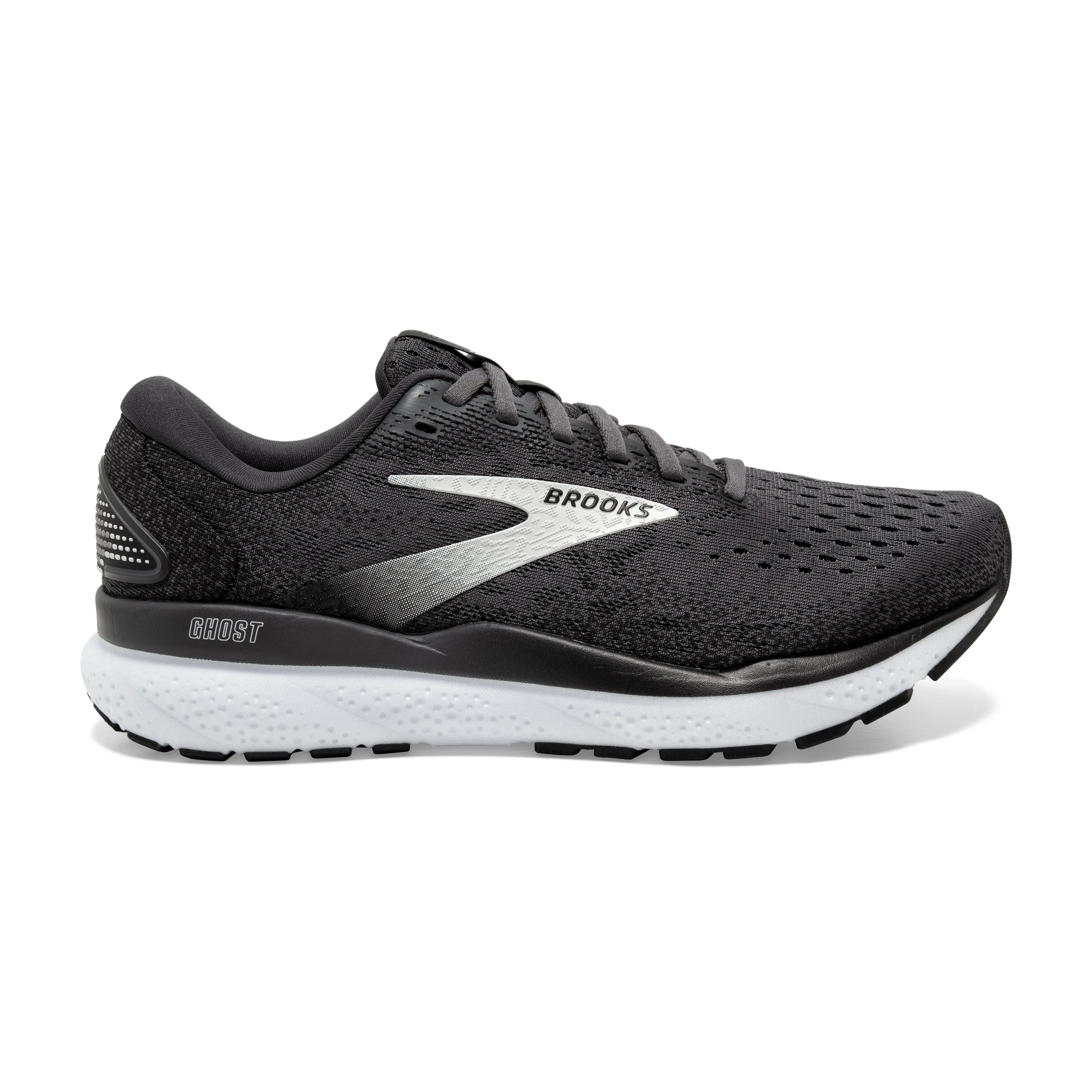 Brooks | Ghost 16 | Women's | Black/Grey/White non - stretchy running option Quick Lacing System