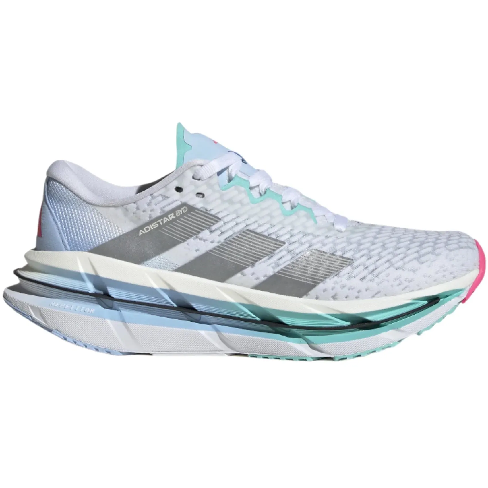 Women's Adistar BYD Running Shoes Cloud White / Silver Metallic / Flash Aqua late evening running shoes