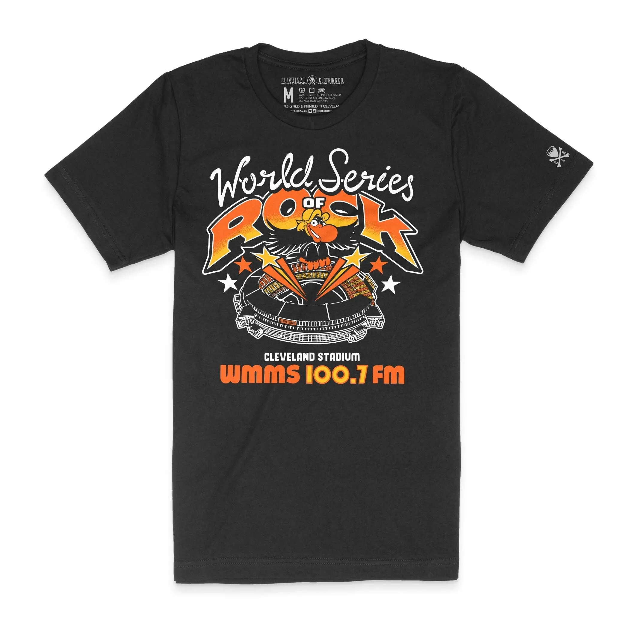 Water Based Ink WMMS 100.7 FM The Buzzard - World Series Of Rock - Mens/Unisex Crew T-Shirt  *Officially Licensed