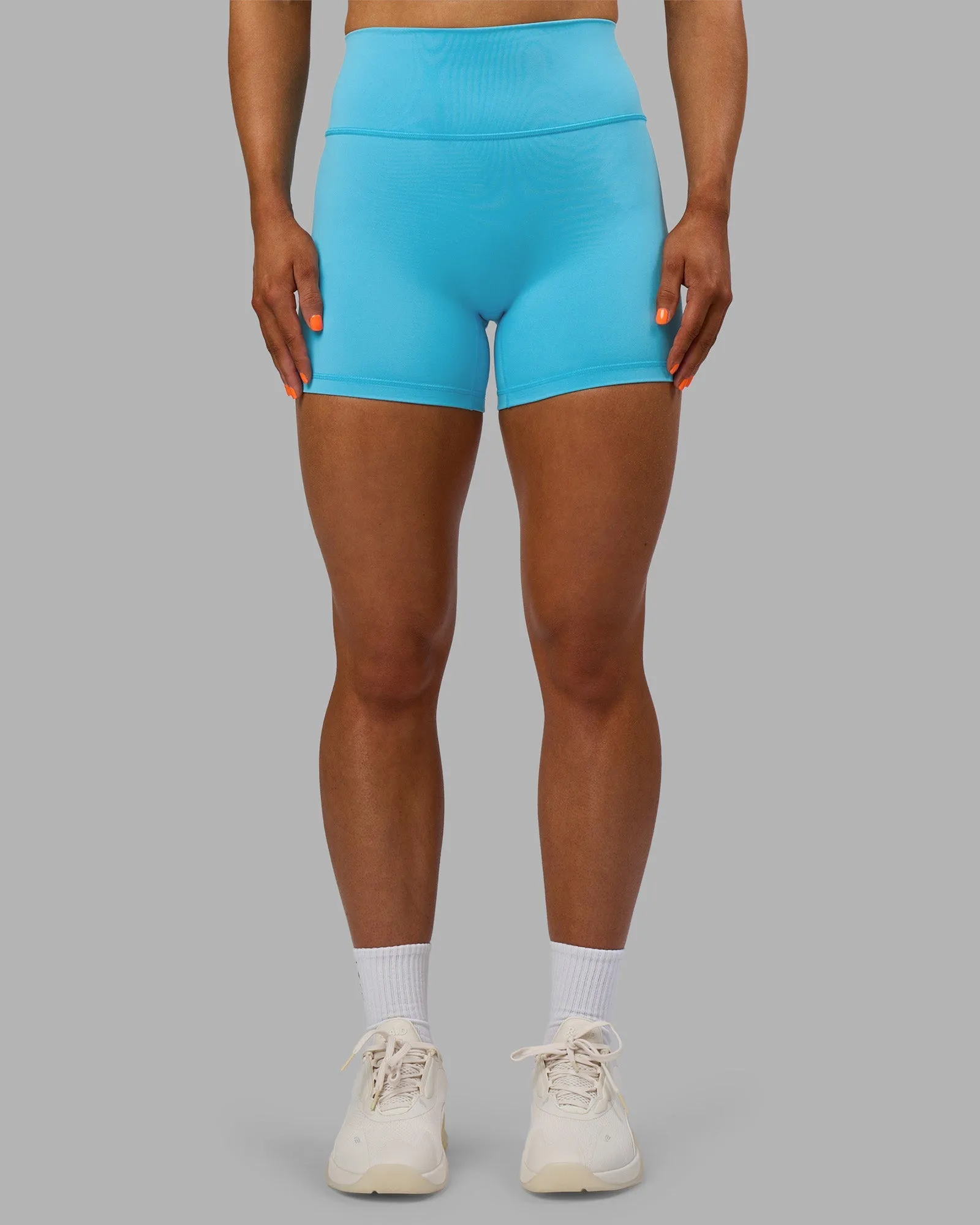 Non Chafing Maternity Wear Stretch Fit Fusion Ultra High-Rise 4" Short - Blue Atoll