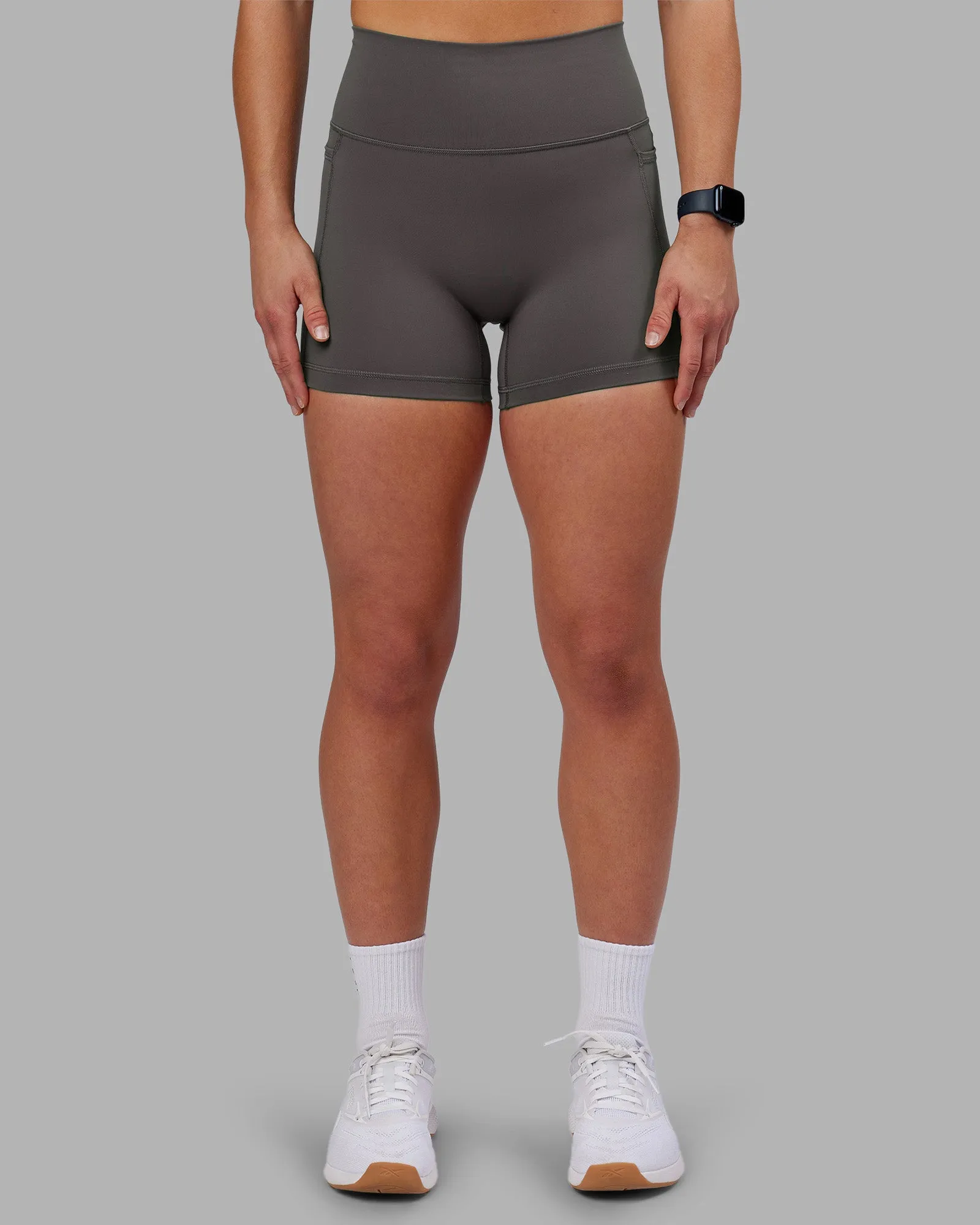 Urban Commuter Beach Walk Sporty Comfort Fit Fusion Ultra High-Rise 4" Short Pockets - Dark Storm