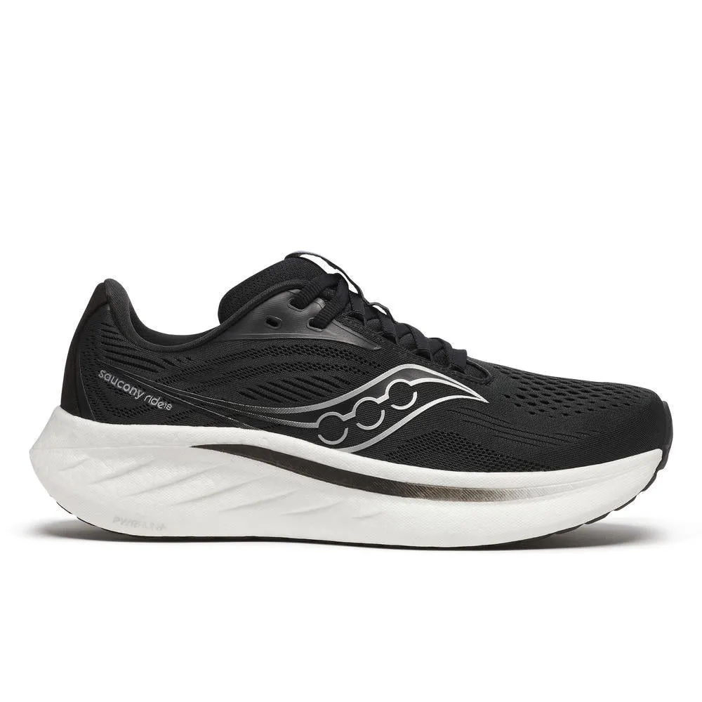 Saucony Ride 18 (Womens) - Black/White Steady Pace