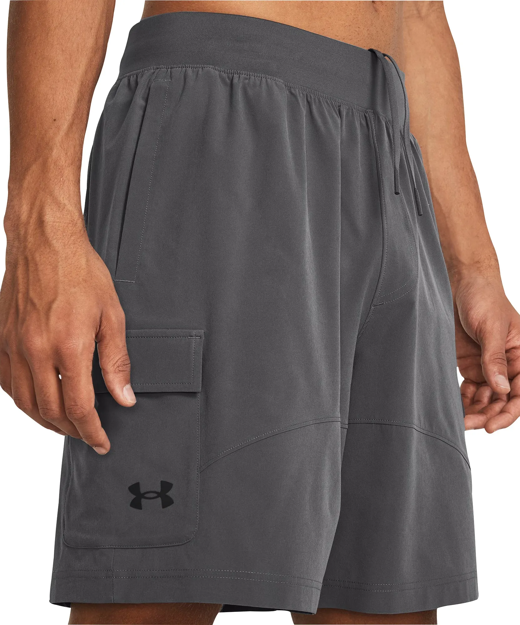 Under Armour Stretch Woven Cargo Mens Training Shorts - Grey Fun Patterns NoChafeFinish