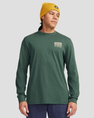 Men's Mountain Triptych Organic Cotton Long Sleeve T-shirt - Deep Forest Outdoor Fashion