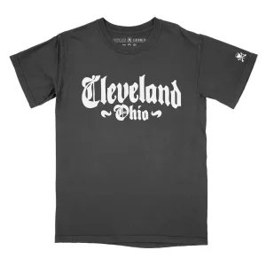 Cleveland Black Letter - Mens/Unisex Crew T-Shirt Comfy Stretch Fit Classic Cut