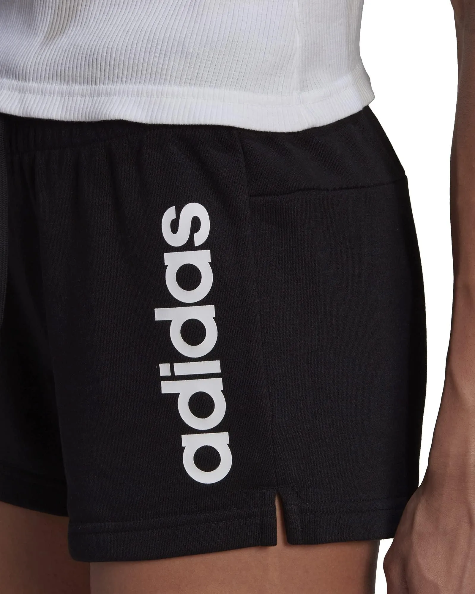 Abrasion Resistant Hem adidas Essentials Slim Logo Womens Training Shorts - Black