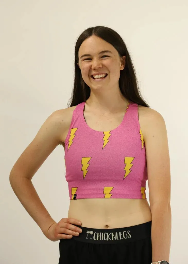 Women's Pink Bolts PWR Crop Top Graceful Design City Soul