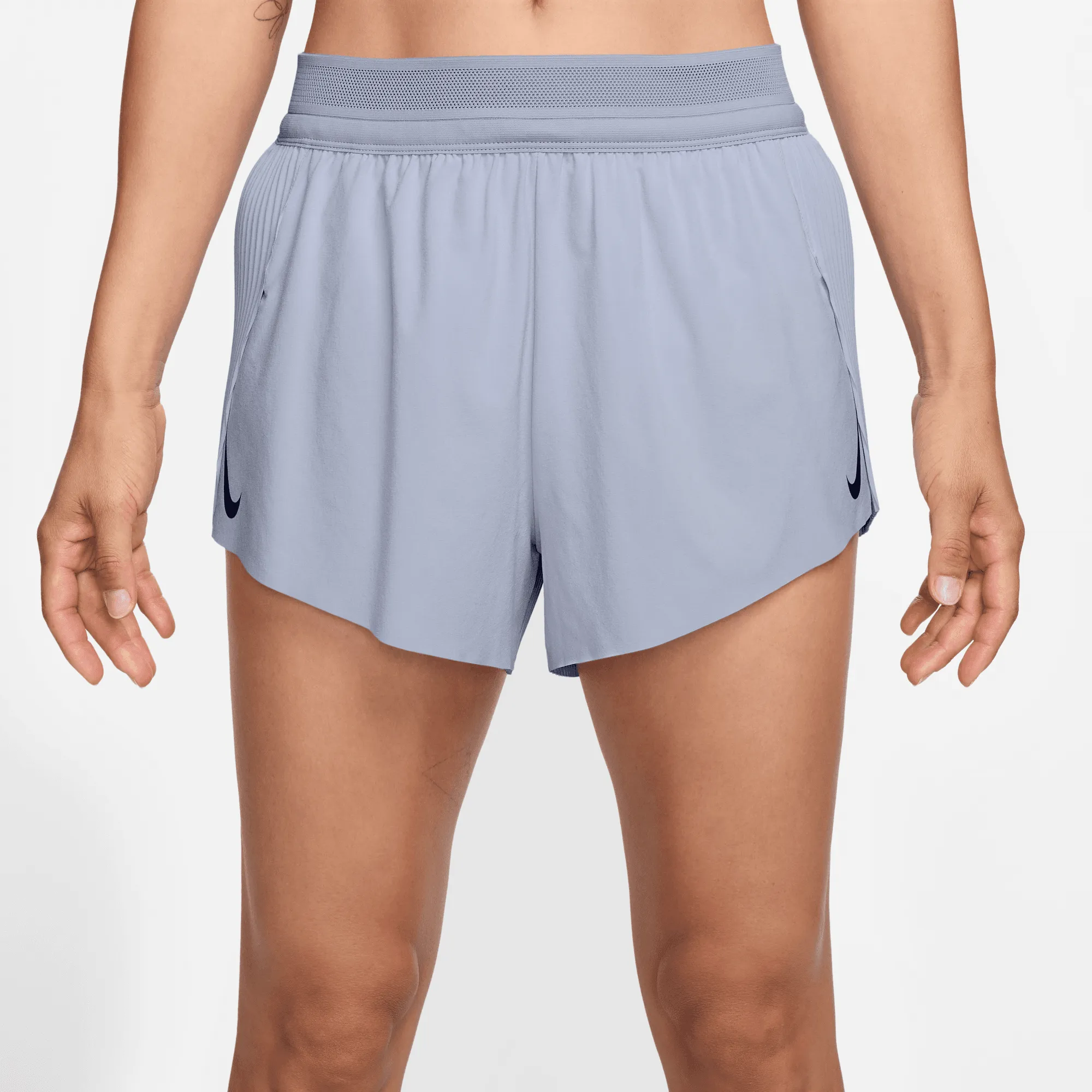 Women's DRI-FIT ADV Aeroswift Mid-Rise Brief-Lined 3" Running Shorts (057 - Ghost/Blue Void) Travel Vibe Story Glow