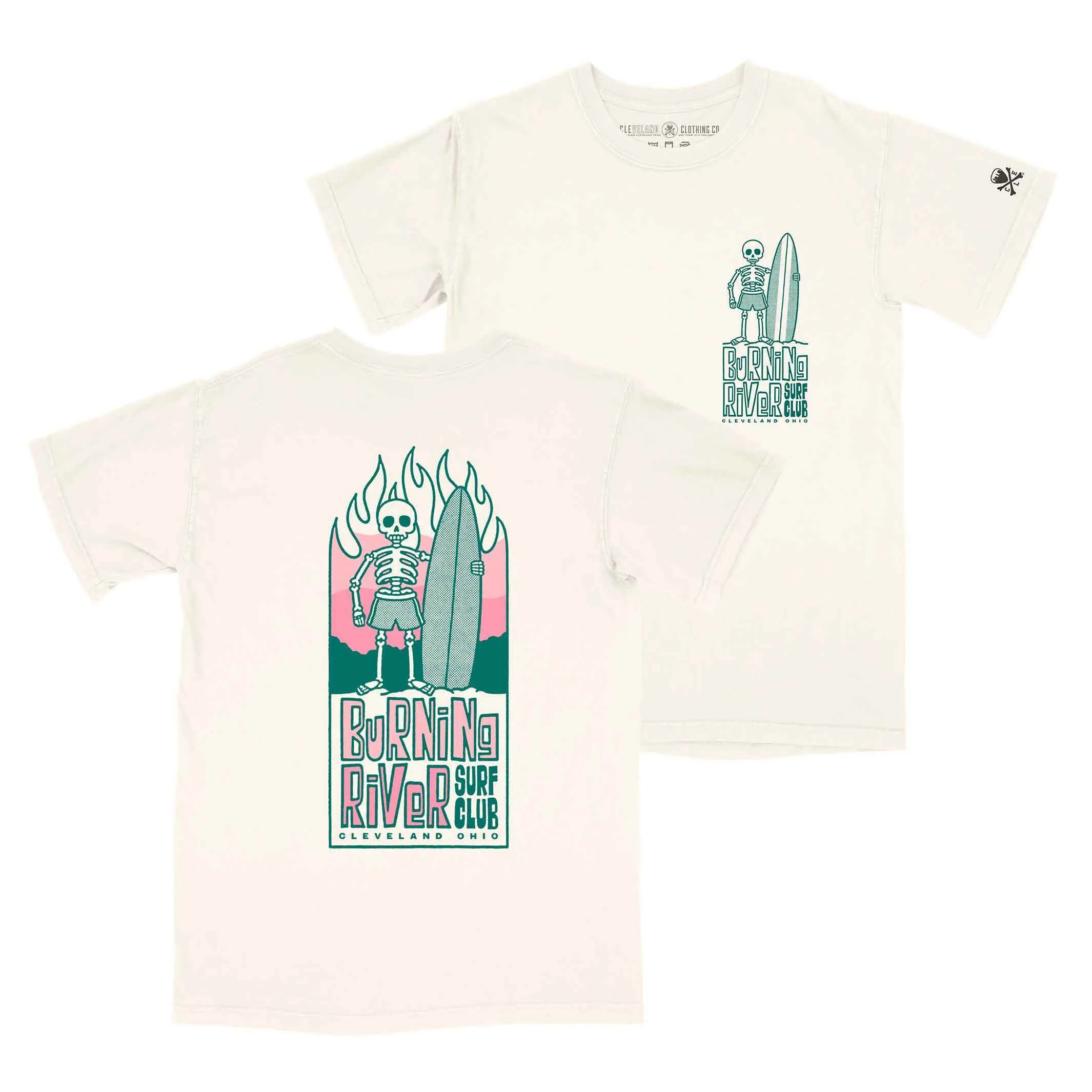 Anti-static Burning River Surf Club - Indie Retro - Mens/Unisex Crew T-shirt