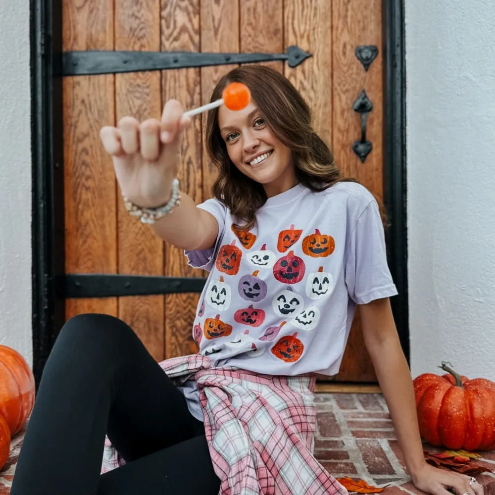 Layering Must-Have Comfy and Versatile Colorful Pumpkins Tee - Orchid