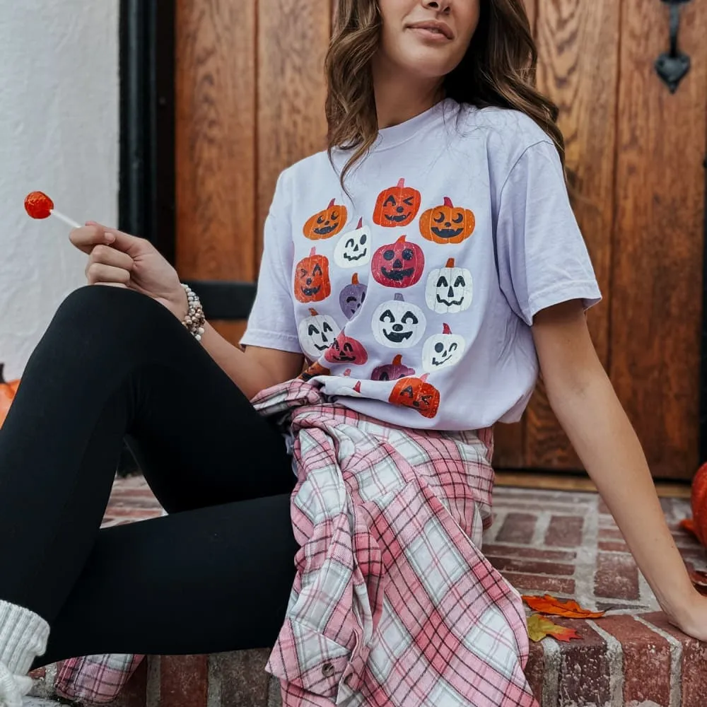 Scoop neck femininity Colorful Pumpkins Tee - Orchid