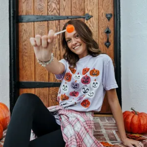 Layering Must-Have Comfy and Versatile Colorful Pumpkins Tee - Orchid