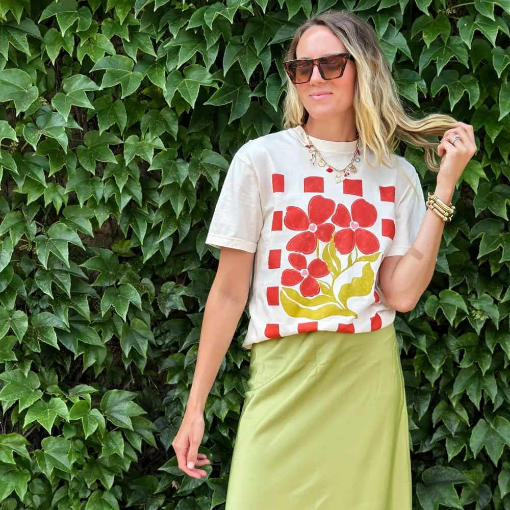 Red Bloom Babe Tee Casual Elegance