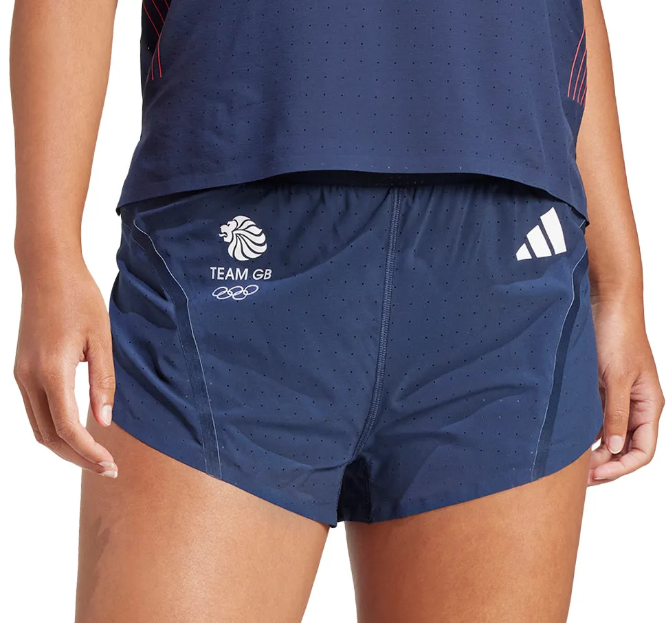 adidas Adizero Team GB Womens Split Running Shorts - Blue Dual Zone Ventilation