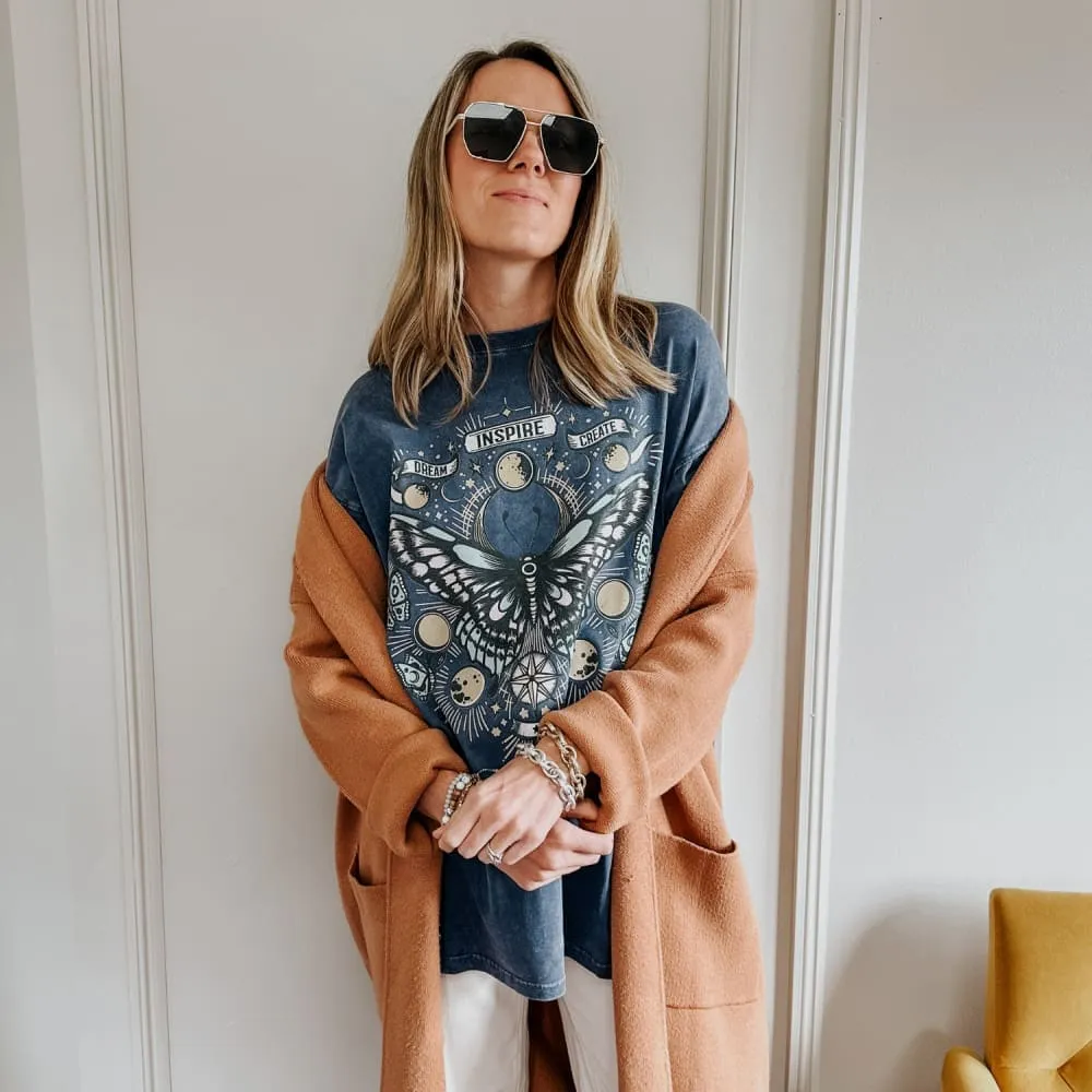 Zero Waste Production Inspired Butterfly Oversized Tee - Denim Navy