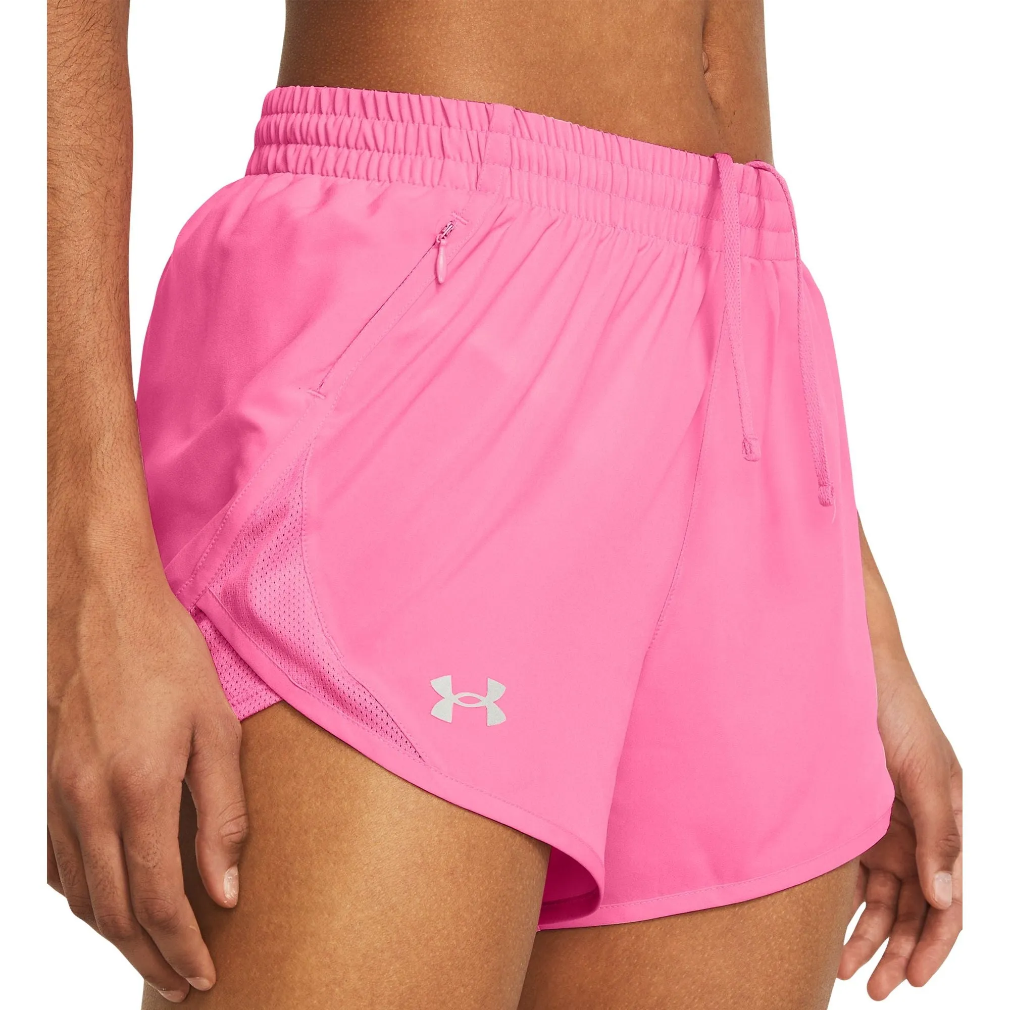 Under Armour Fly By 3 Inch Womens Running Shorts - Pink Quick Layer