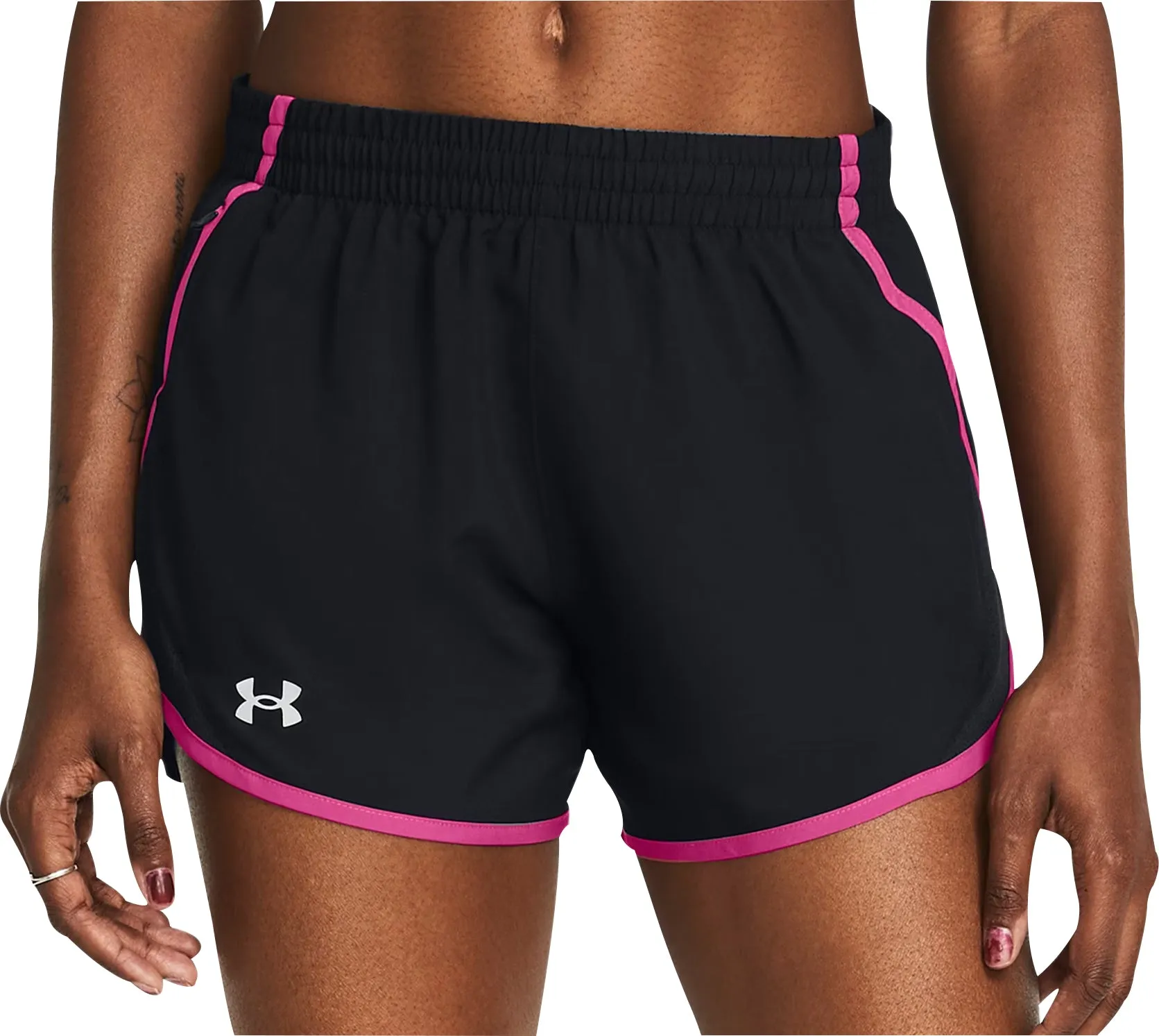 Under Armour Fly By 3 Inch Womens Running Shorts - Black Reflective Safety Detailing Double Stitched Seams