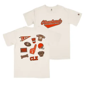 Cleveland Football Patches - Mens/Unisex Crew T-shirt - Ivory Chill Wear EasyCareFinish