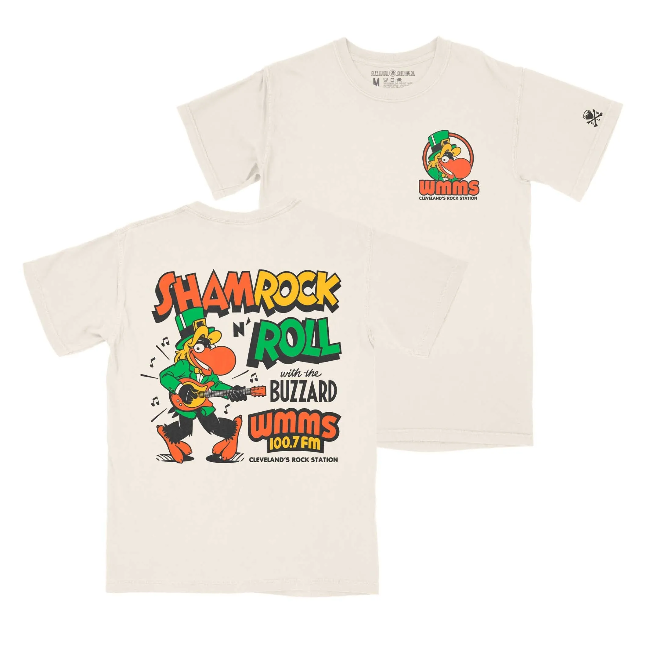 WMMS 100.7 FM The Buzzard Shamrock & Roll - Mens/Unisex Crew T-Shirt *Officially Licensed Odor Resistant Material Flexible Neckband