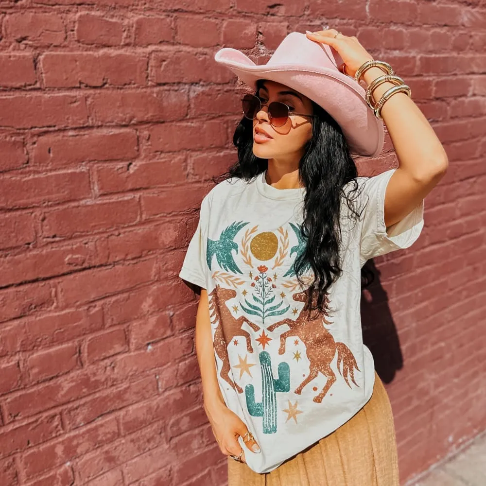 Seam Free Edging Embroidered Details Western Dreams Tee