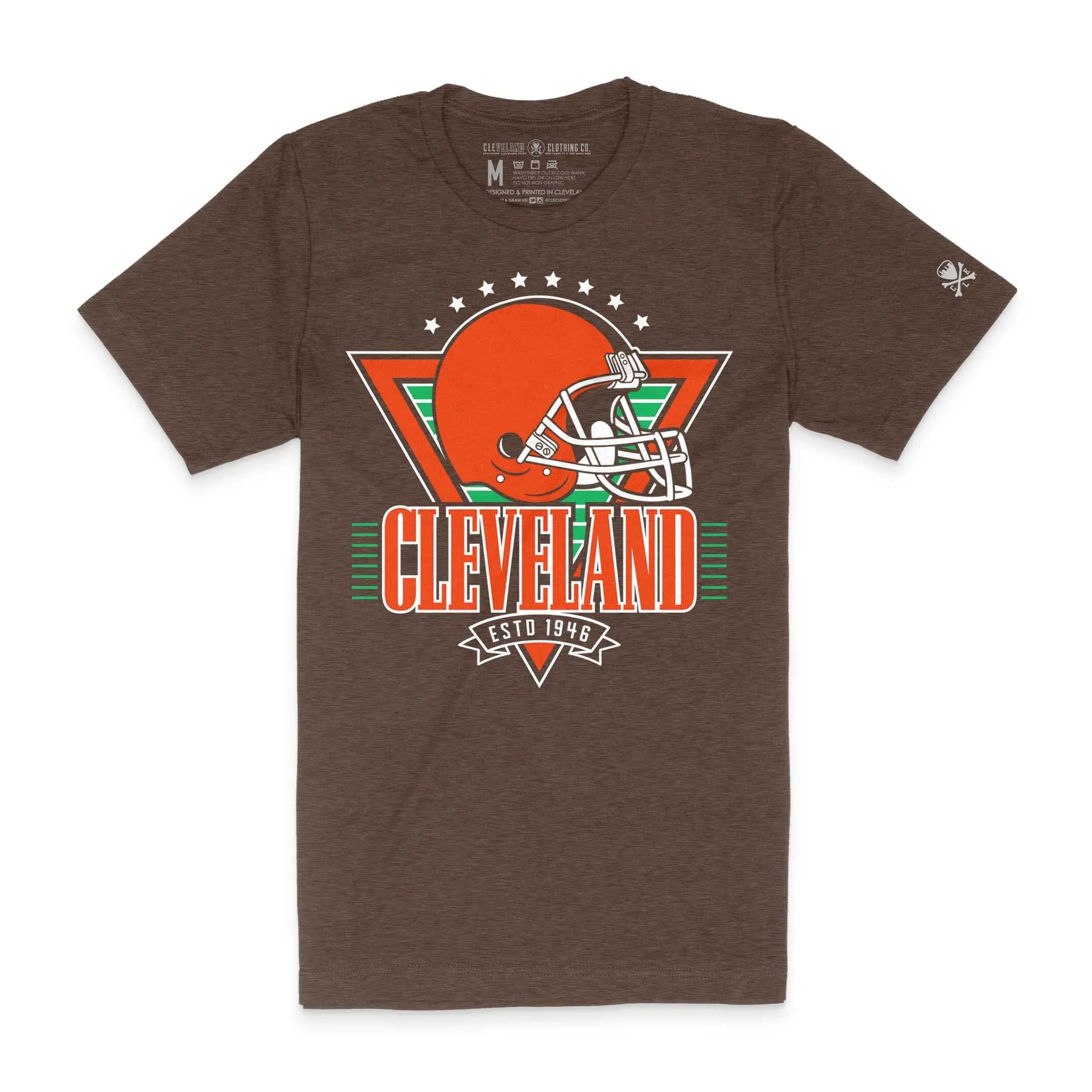 Anti Odor Treatment Slim Fit Wear Cleveland Football Helmet Throwback - Mens/Unisex Crew T-shirt - Heather Brown
