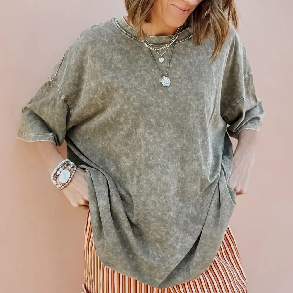 Everyday Comfort Style MinimalistDesign Lainey Oversized Tee - Washed Dark Olive