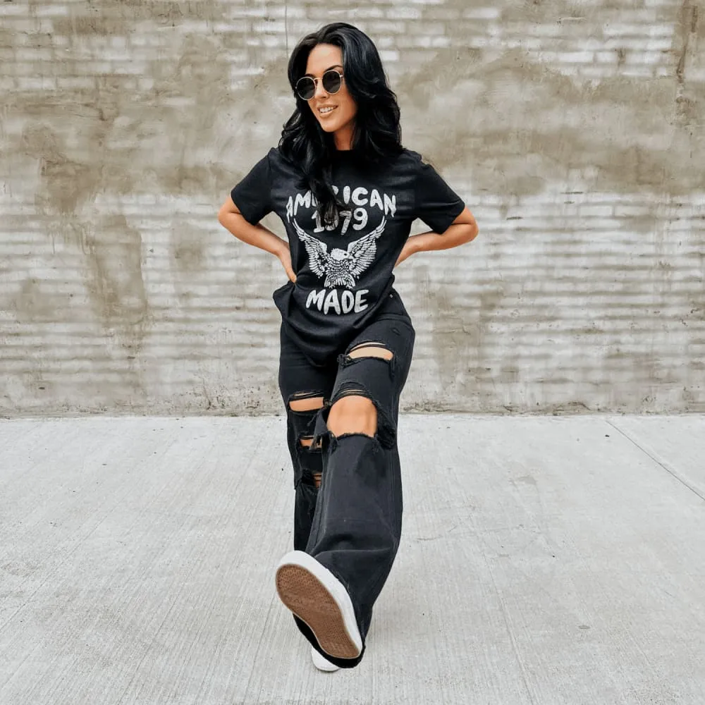 American Made Tee Layered Shoulder Design Relax Style Trend