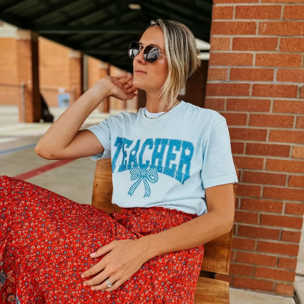 Blue Bow Teacher Tee - Chambray Easygoing Design