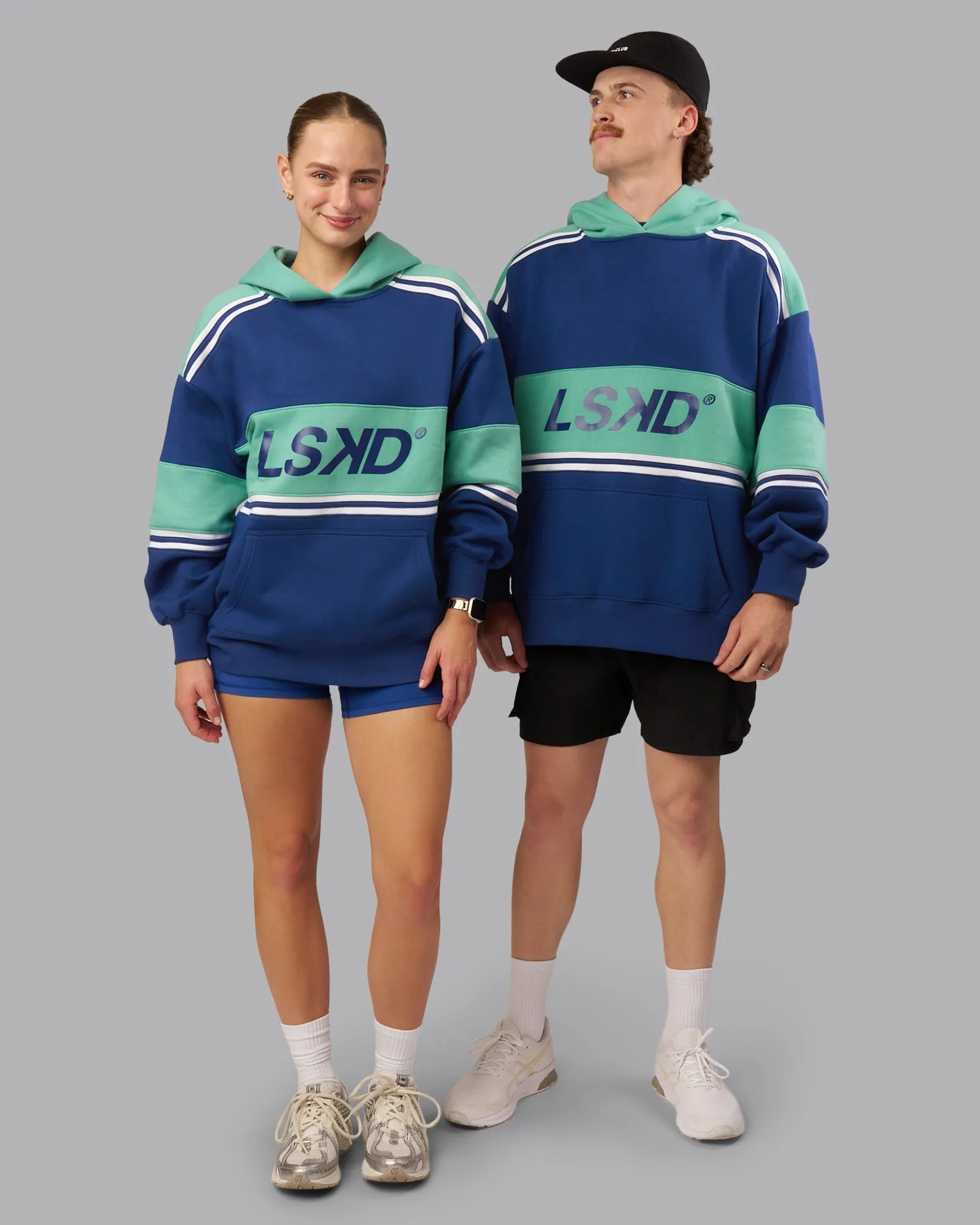 windproof product metallic glamour A-Team Oversized Hoodie - Midnight Blue-Agate Green