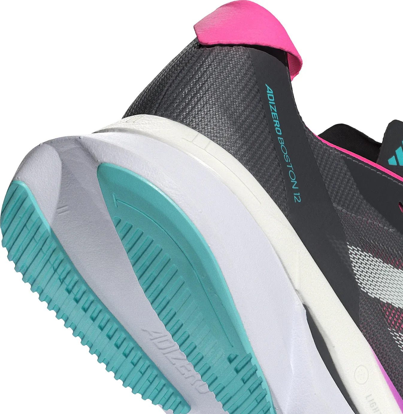 Women's Adizero Boston 12 Grey Five / Crystal Jade / Lucid Pink Gel cushion park - running