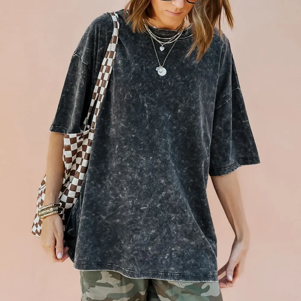 Lainey Oversized Tee - Washed Black Fuzz Free Surface Fashionable Piece