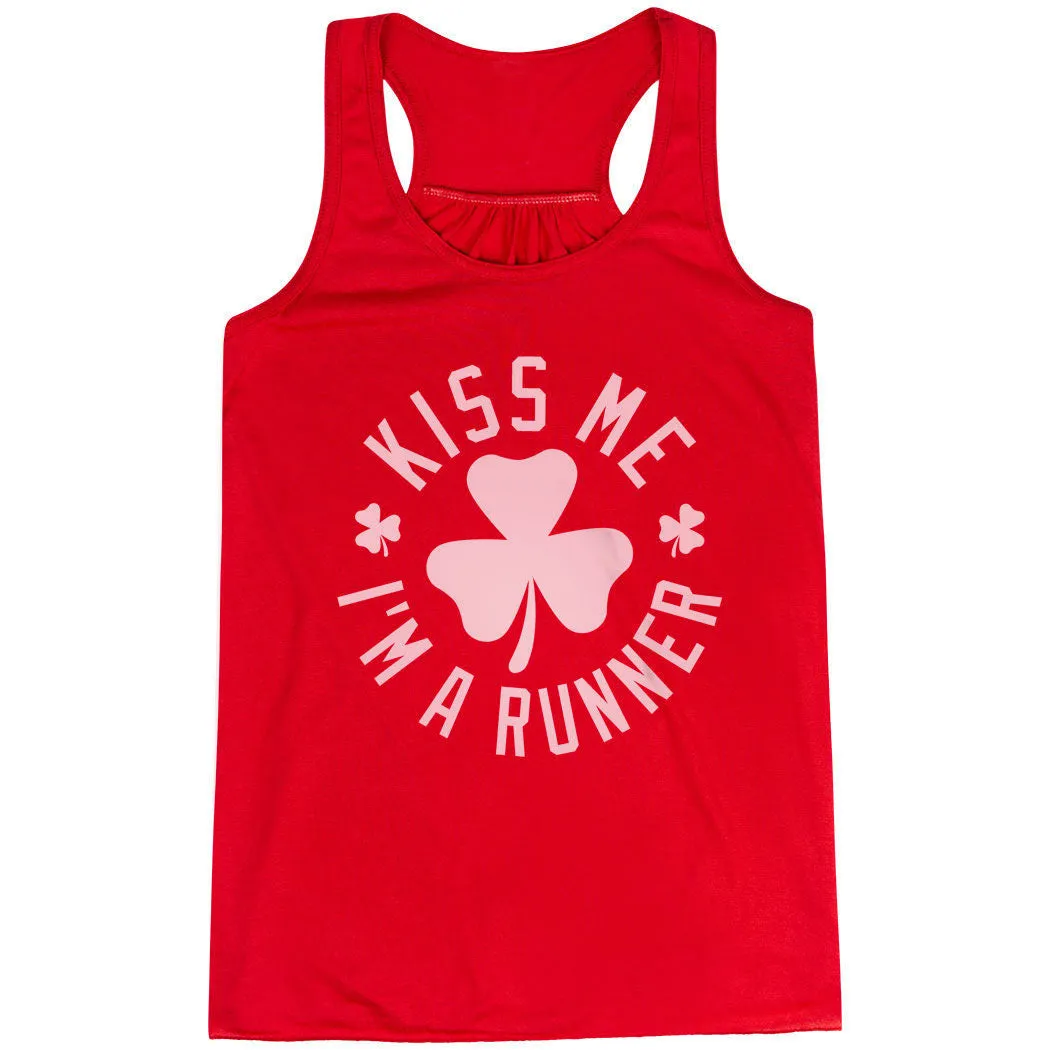 Relaxed fit style Running Flowy Racerback Tank Top - Kiss Me I am a Runner Shamrock