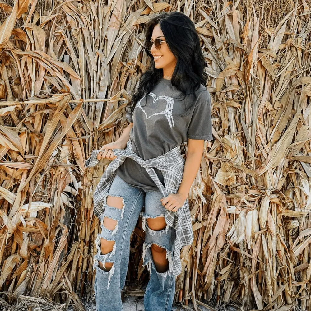 Stretchable Weave Comfy Stretch Skeleton Hands Tee