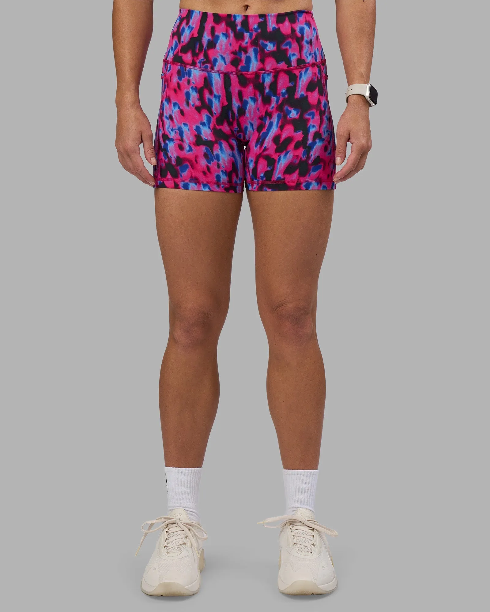 Fusion High-Rise 4" Short Pockets - Pink Luminous Double Layered Mesh Panel Casual Wearer