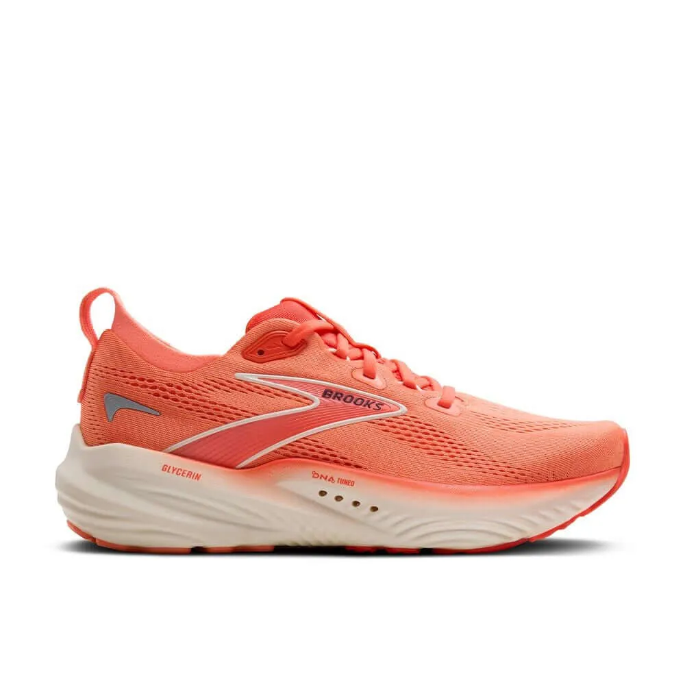 Brooks Glycerin 22 (Womens) - Desert Flower/Hot Coral/Milk running in a mud run shoes Odor Resistant Interior