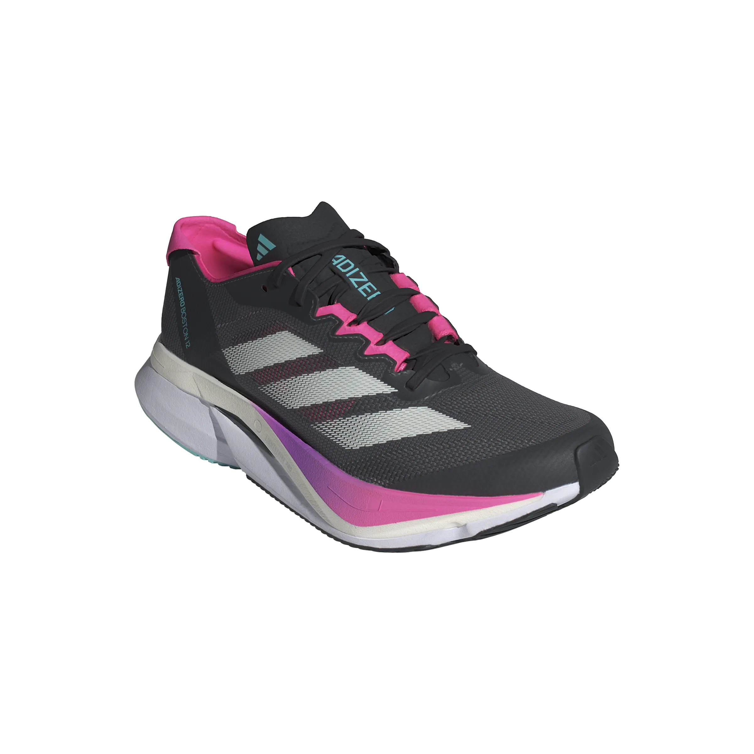 track athlete Adidas Adizero Boston 12 (Womens) - Grey Five/Crystal Jade/Lucid Pink