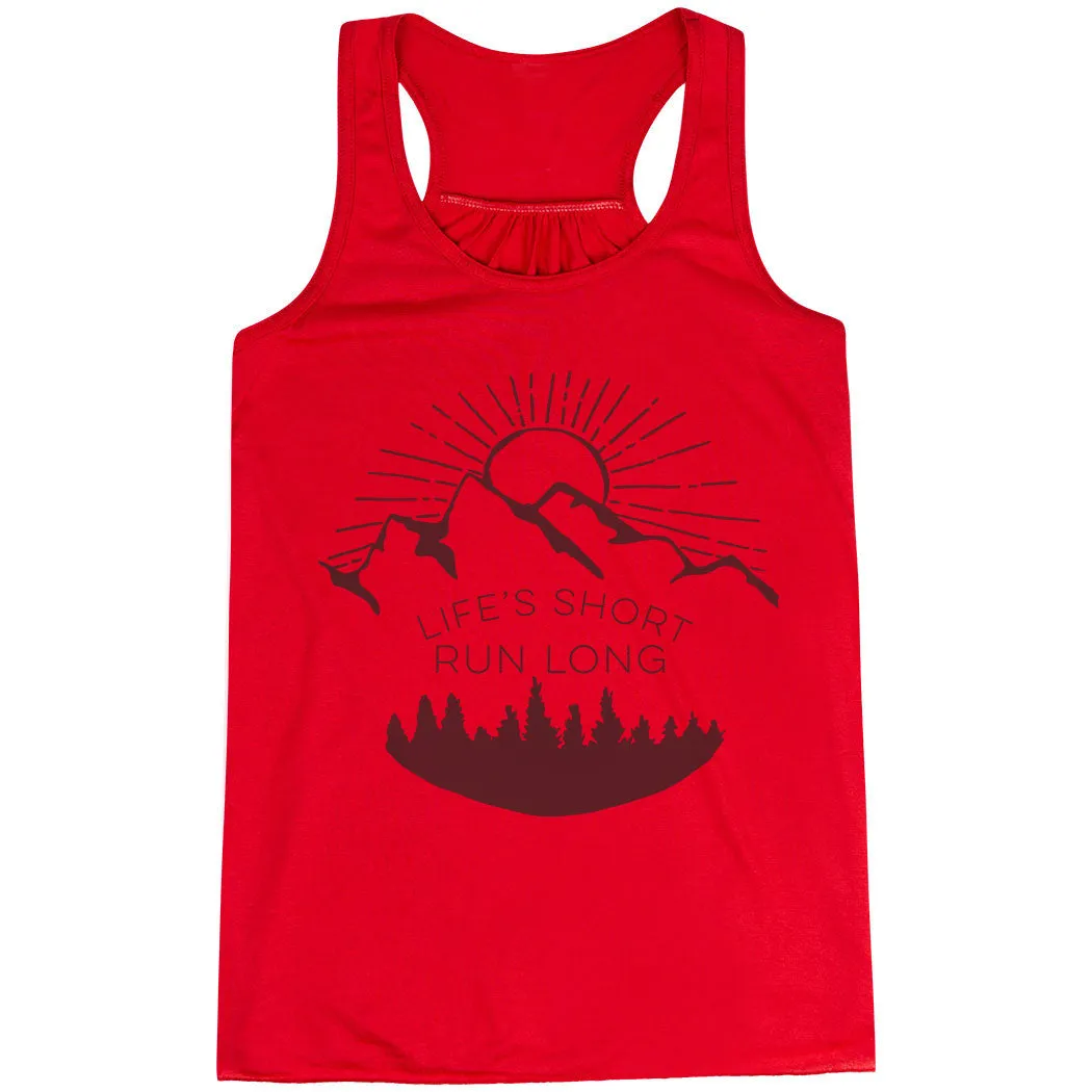 Flowy Racerback Tank Top - Life's Short Run Long (Mountains) Four Way Stretch Fabric urban scene