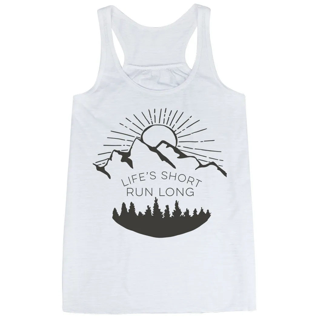 Taped Seams Flowy Racerback Tank Top - Life's Short Run Long (Mountains)