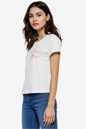 Happy Hour Jamie Tee | Snow White Lightweight Comfort Wear Durable Collar Construction