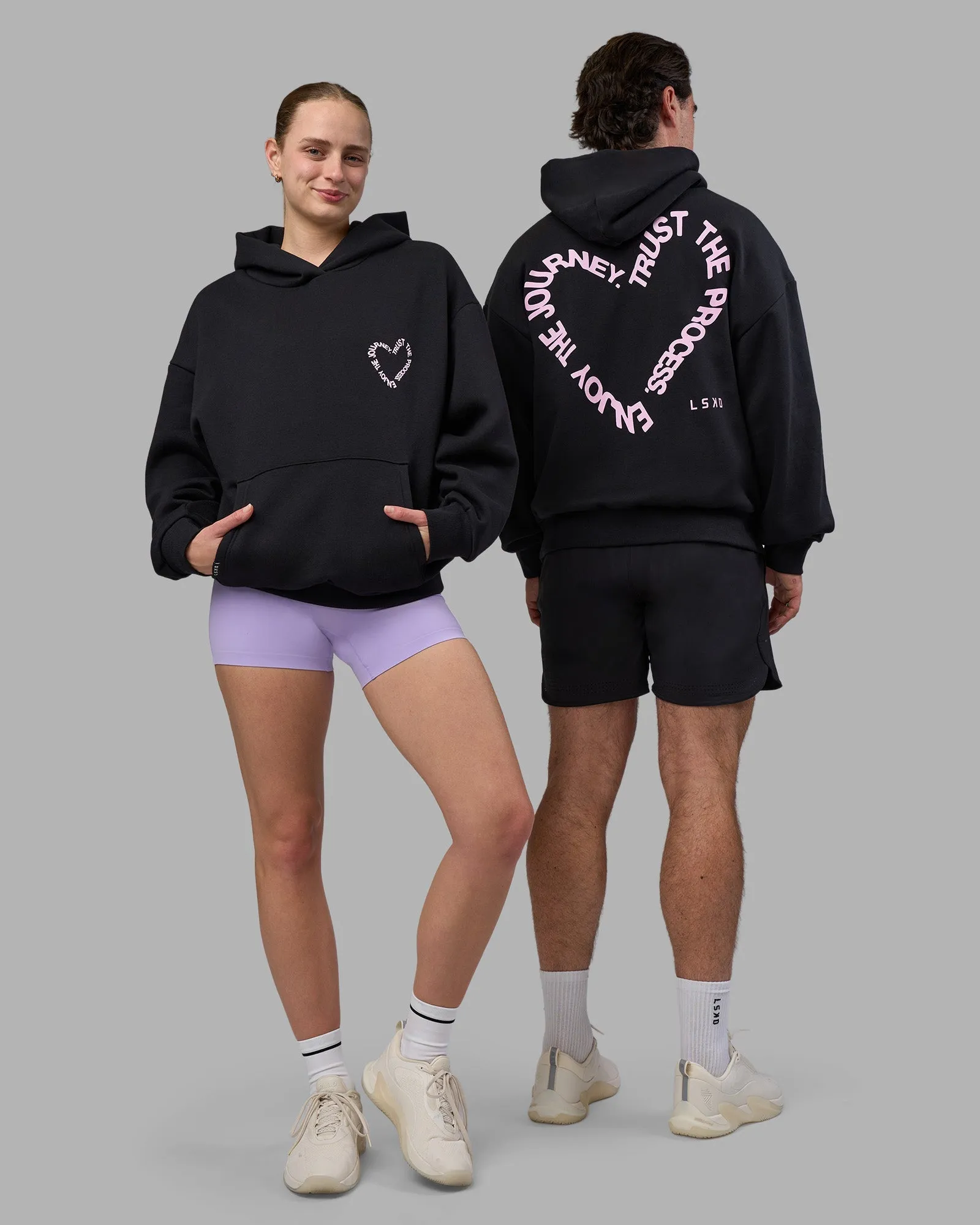 Fashionable Vibes Unisex Love The Process Oversize Hoodie - Black-Bubble Gum