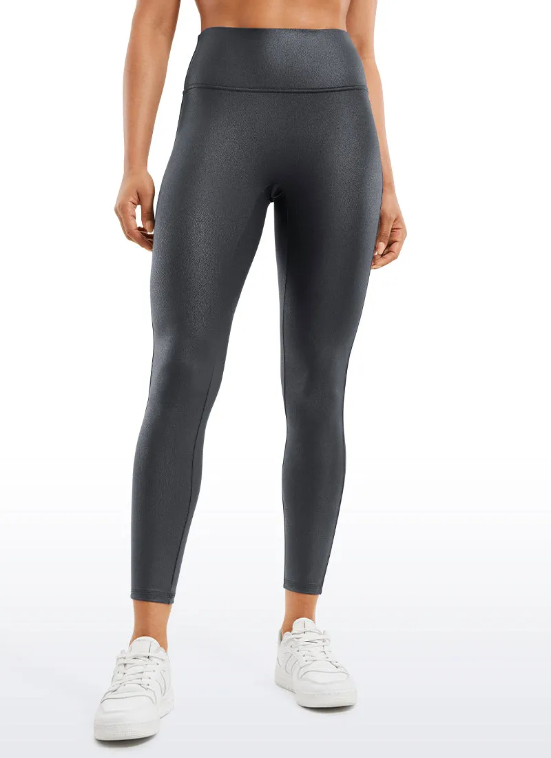 Faux Leather No Front Seam Legging 25'' Pilates Session For Men Tight Fit