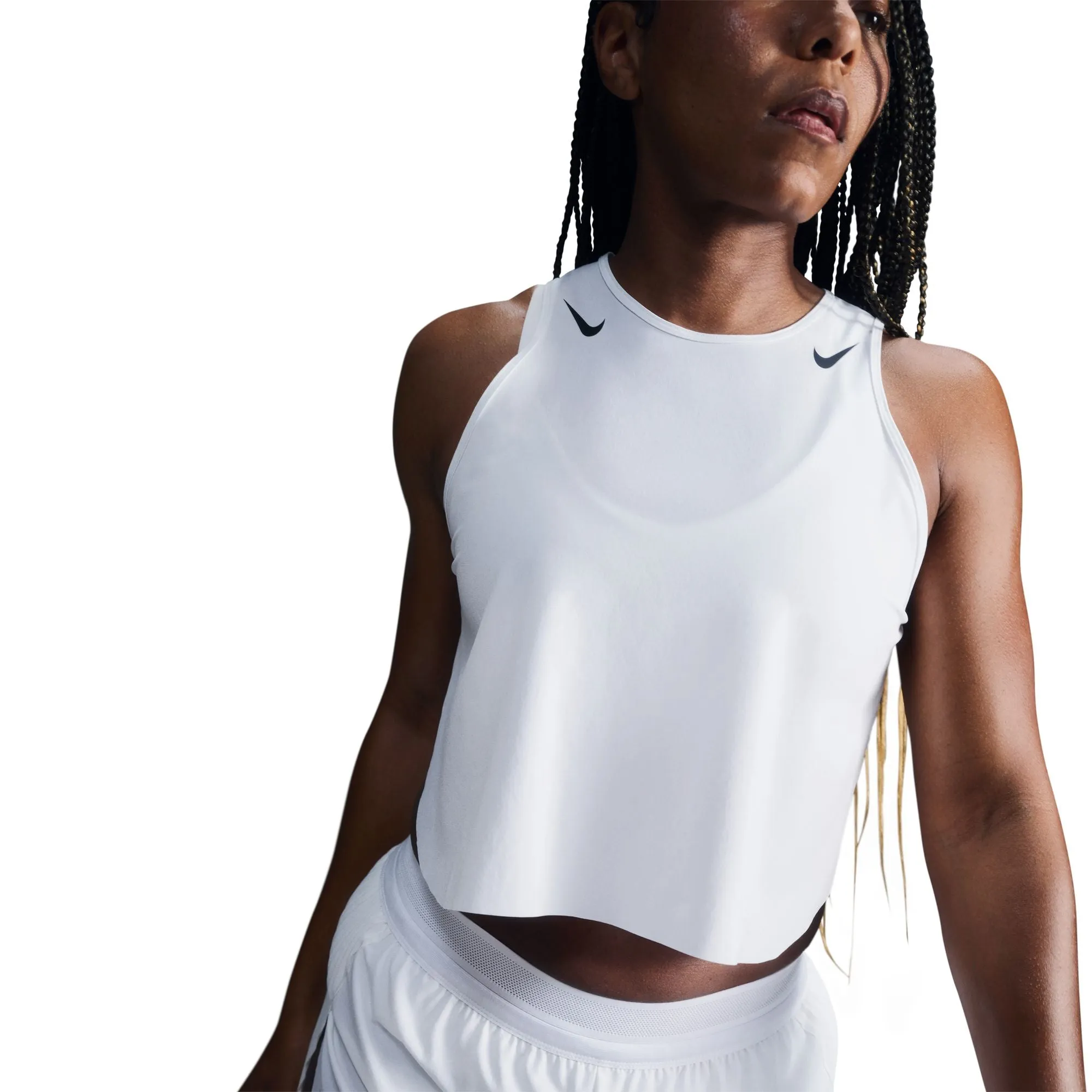 Women's AeroSwift Women's Dri-FIT ADV Cropped Running Tank Top (100 - White/Black) Wardrobe Essential