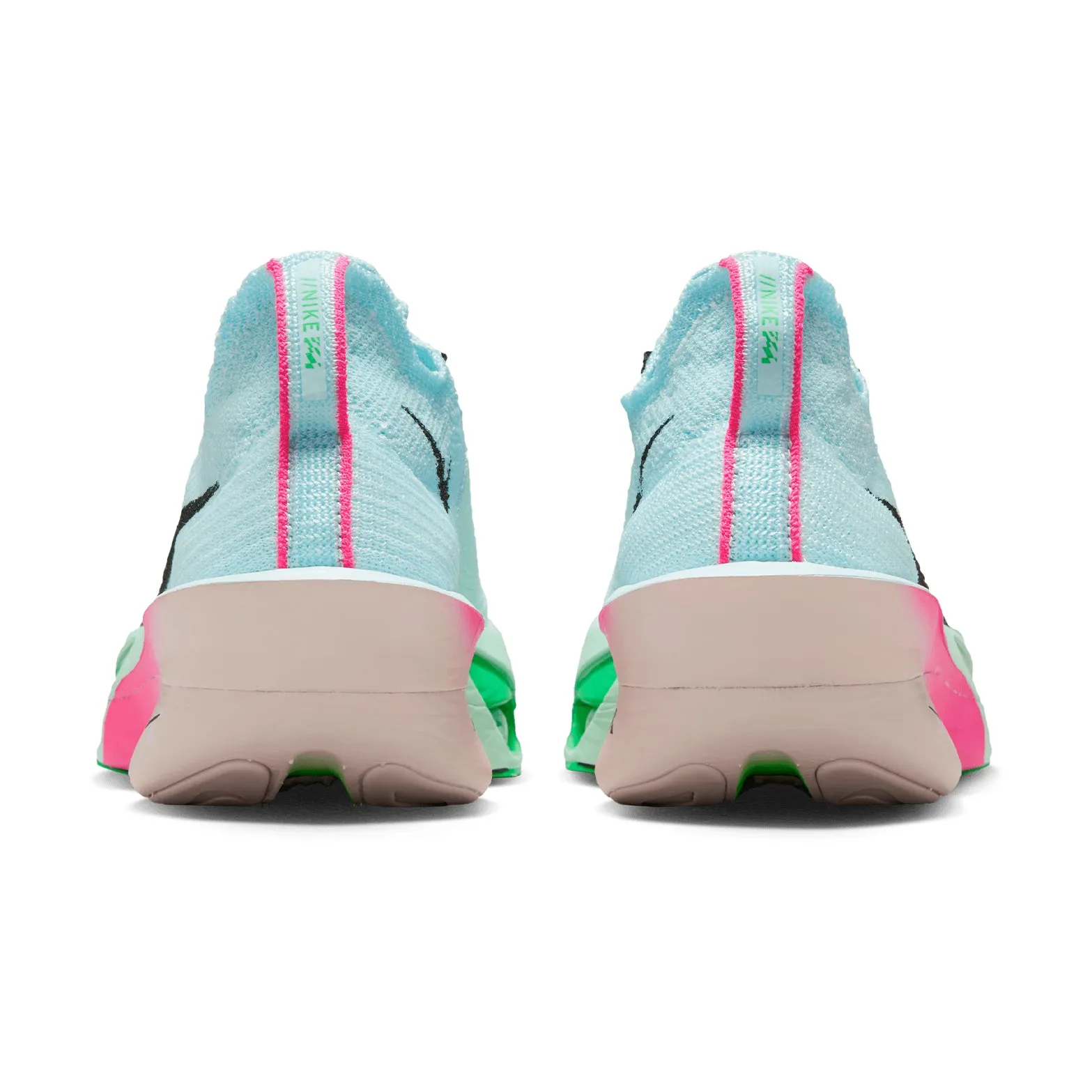 sandy terrain Women's Alphafly 3 Running Shoes Glacier Blue / Mint Foam / Green Shock / Black