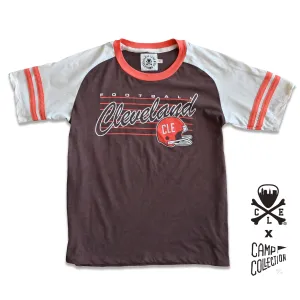 High-End Quality Soft Breathable Limited Edition CLE x CAMP COLLECTION : Cleveland Football Vintage Script - Mens/Unisex Crew T-Shirt