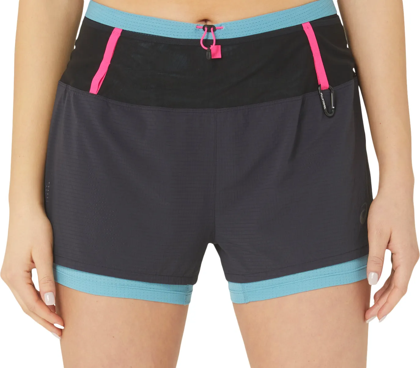 Asics FujiTrail 2 In 1 Womens Running Shorts - Black Stretchy Waist
