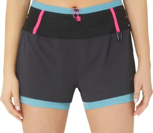Asics FujiTrail 2 In 1 Womens Running Shorts - Black Stretchy Waist